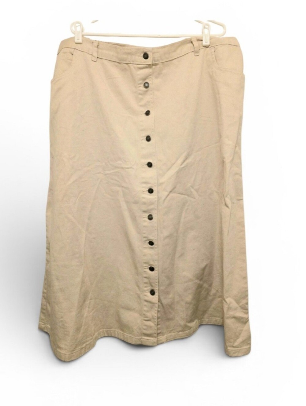 Woman Within Plus Size 24W 100% Cotton Button Front Natural Khaki Denim Skirt - Picture 2 of 7